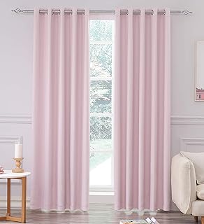 COASTLINE Super Soft Matt Satin 100% Thermal Blackout Blush Pink Eyelet Curtain Window Treatment Drapes 2 panels for Bedroom, Livingroom, Kids Nursery Room W46 x L54 inch