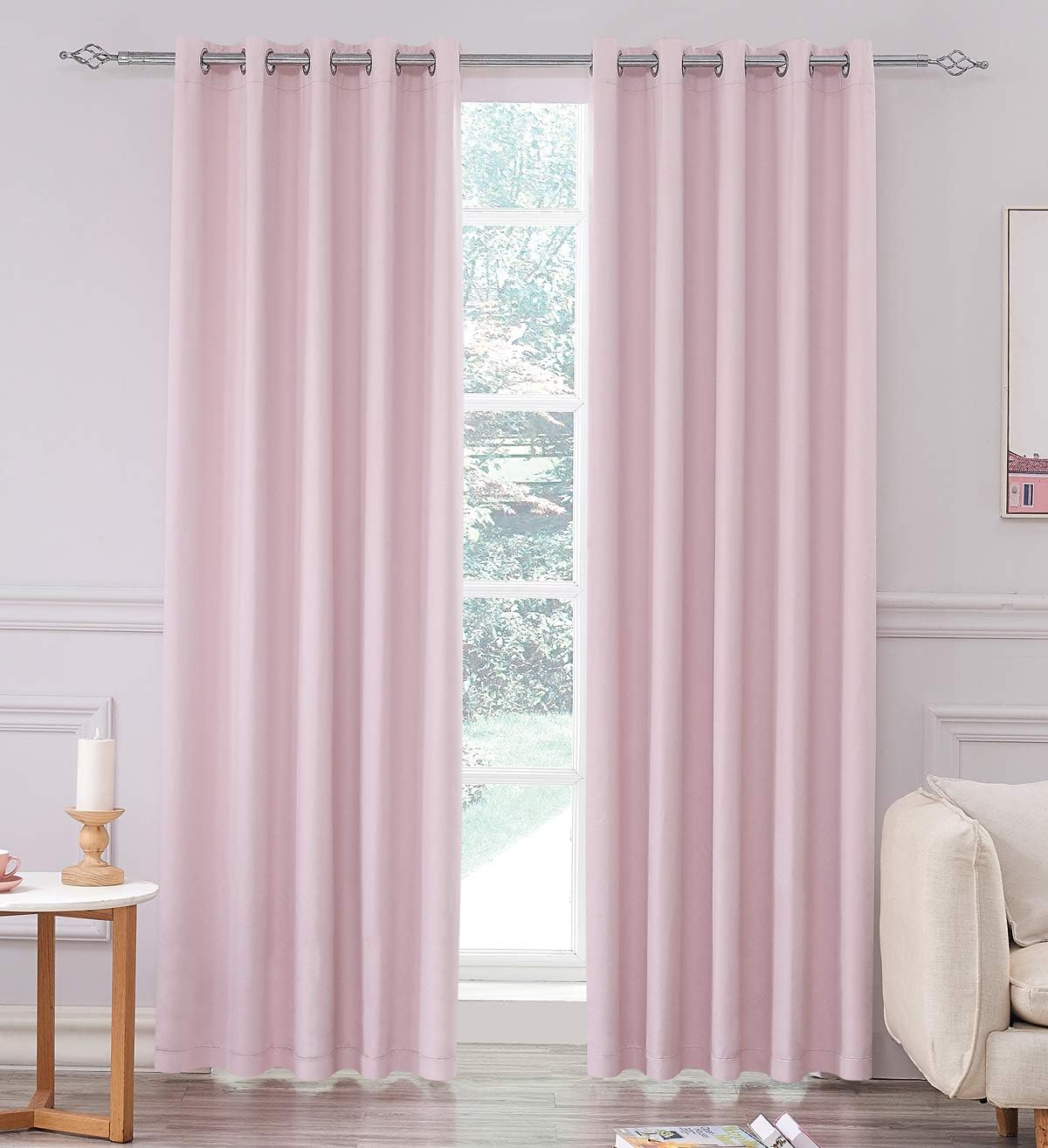 COASTLINE Super Soft Matt Satin 100% Thermal Blackout Blush Pink Eyelet Curtain Window Treatment Drapes 2 panels for Bedroom, Livingroom, Kids Nursery Room W46 x L54 inch-0