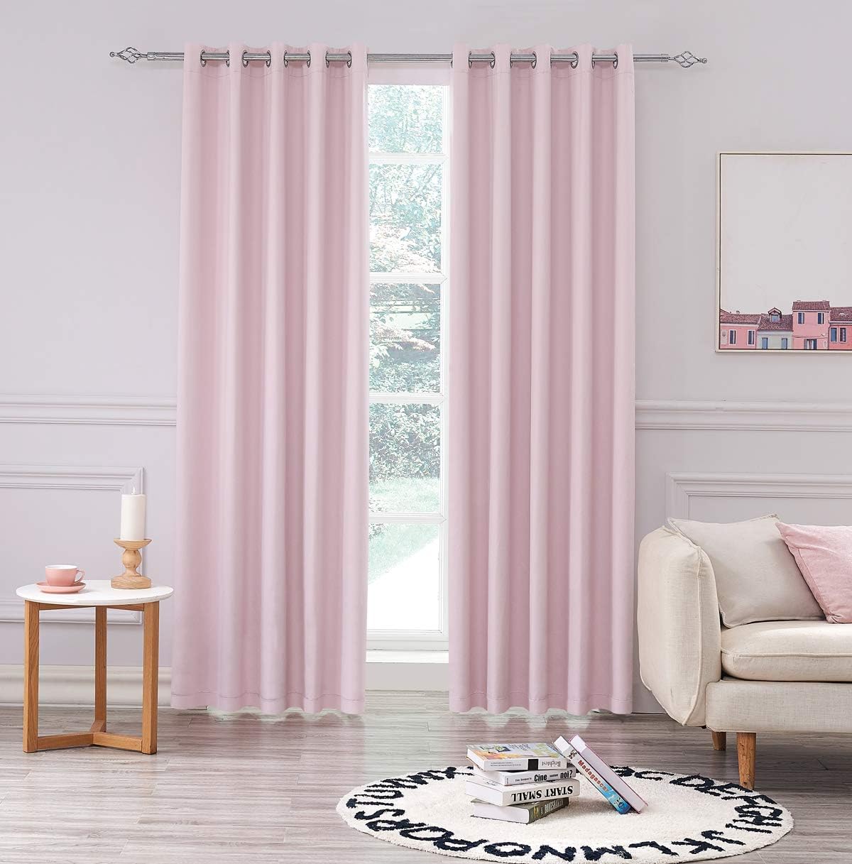 COASTLINE Super Soft Matt Satin 100% Thermal Blackout Blush Pink Eyelet Curtain Window Treatment Drapes 2 panels for Bedroom, Livingroom, Kids Nursery Room W46 x L54 inch-6