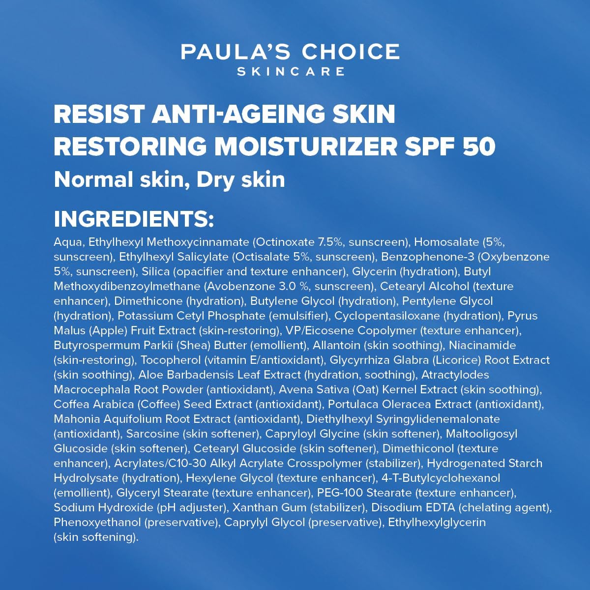 Paula's Choice RESIST Anti Aging Skin Restoring Moisturiser SPF 50 - Hydrates Dry Skin - Protects from Sun Damage - Reduces Brown Spots - with Shea Butter & Niacinamide - Normal to Dry Skin - 60 ml-5