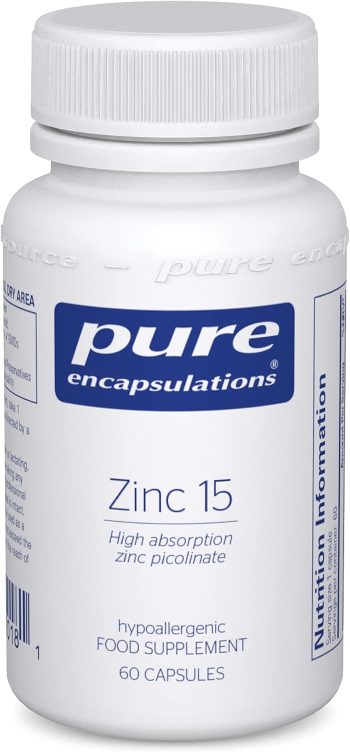 Pure Encapsulations - Zinc 15 - Zinc Picolinate 15mg - Highly Absorbable Hypoallergenic Immune System Supplement - Fertility Supplement - Hair, Skin & Nails - 60 Vegetarian Capsules-0