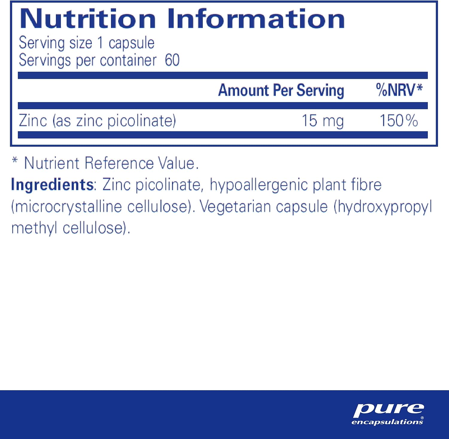 Pure Encapsulations - Zinc 15 - Zinc Picolinate 15mg - Highly Absorbable Hypoallergenic Immune System Supplement - Fertility Supplement - Hair, Skin & Nails - 60 Vegetarian Capsules-1