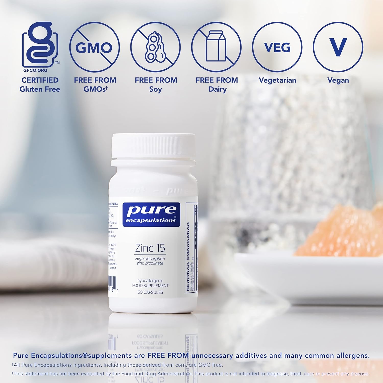 Pure Encapsulations - Zinc 15 - Zinc Picolinate 15mg - Highly Absorbable Hypoallergenic Immune System Supplement - Fertility Supplement - Hair, Skin & Nails - 60 Vegetarian Capsules-3