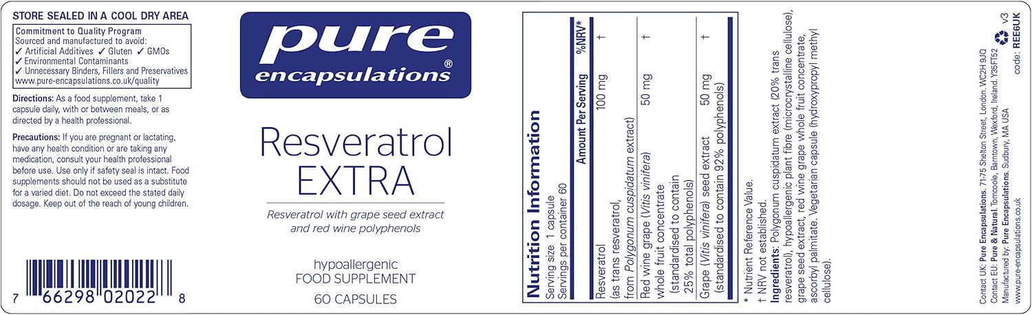 Pure Encapsulations - Resveratrol Extra 100mg - Resveratrol with Grape Seed Extract and Red Wine Polyphenols - 60 Capsules-8