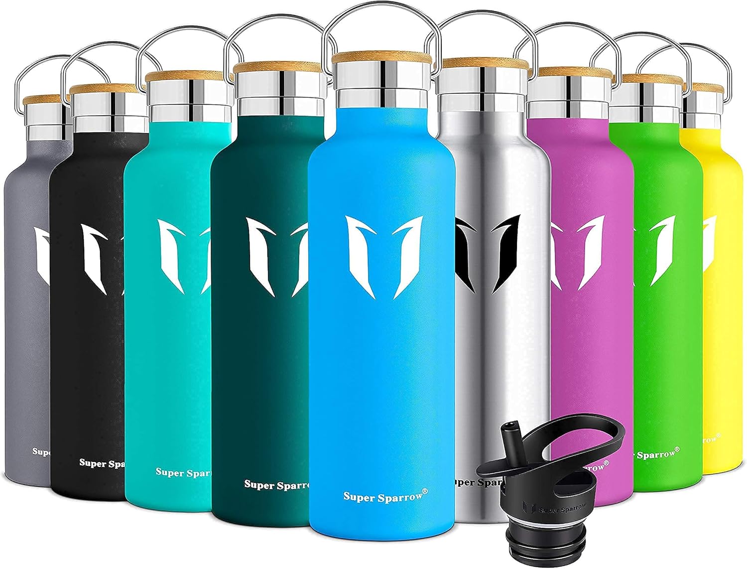 Super Sparrow Stainless Steel Water Bottle - 350ml / 500ml / 620ml / 750ml / 1000ml - Vacuum Insulated Metal Water Bottle - Standard Mouth Flask - BPA Free - Straw Water Bottle for Work, Gym, Sports-0