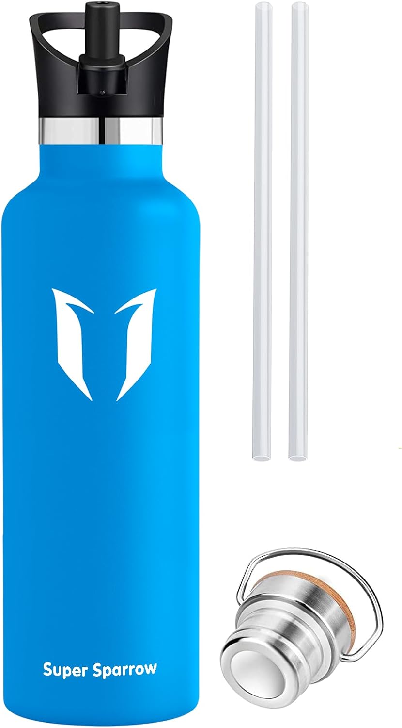 Super Sparrow Stainless Steel Water Bottle - 350ml / 500ml / 620ml / 750ml / 1000ml - Vacuum Insulated Metal Water Bottle - Standard Mouth Flask - BPA Free - Straw Water Bottle for Work, Gym, Sports-1