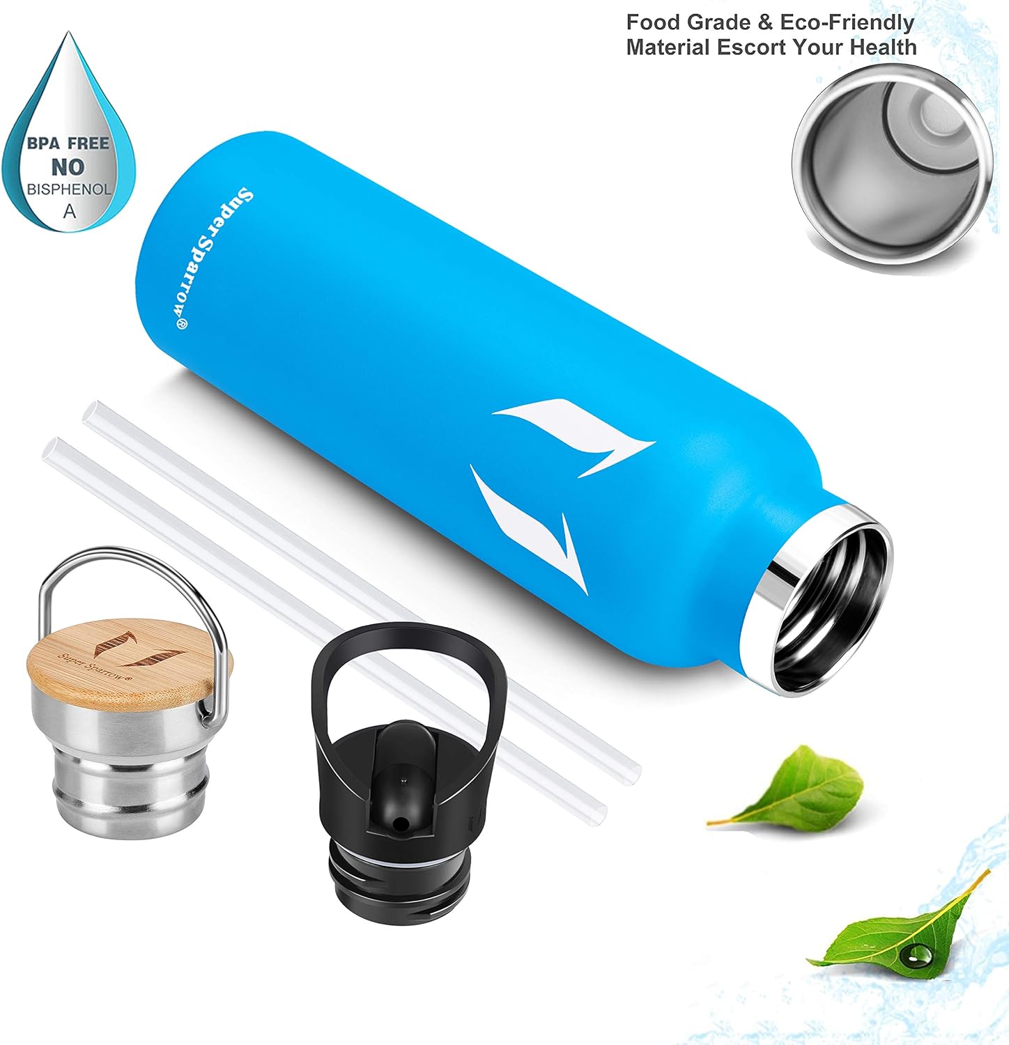 Super Sparrow Stainless Steel Water Bottle - 350ml / 500ml / 620ml / 750ml / 1000ml - Vacuum Insulated Metal Water Bottle - Standard Mouth Flask - BPA Free - Straw Water Bottle for Work, Gym, Sports-4