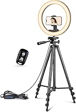 10" Selfie Ring Light with 50" Extendable Tripod Stand & Flexible Phone Holder for Live Stream/Makeup, UBeesize Mini Desktop Led Camera Ringlight for YouTube Video, Compatible with iPhone/Android