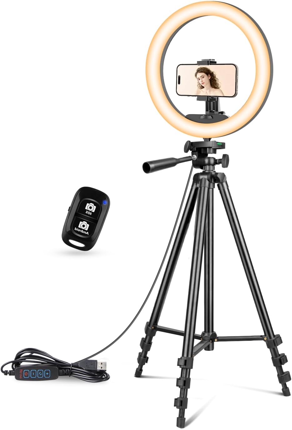 10" Selfie Ring Light with 50" Extendable Tripod Stand & Flexible Phone Holder for Live Stream/Makeup, UBeesize Mini Desktop Led Camera Ringlight for YouTube Video, Compatible with iPhone/Android-0