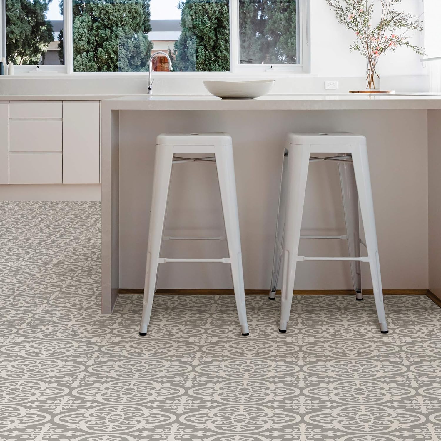 WallPops FP2942 Medina Peel & Stick Floor Tiles, Grey,12 x 12 inches-2