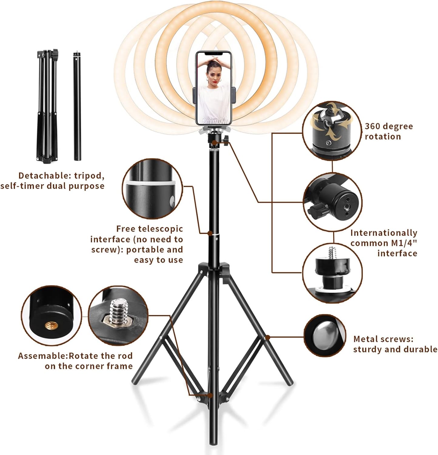 Ring Light 10" with 67" Extended Tripod Stand & Phone Holder for YouTube Video, Camera Led Ring Light for Streaming, Makeup, Selfie Photography Compatible with iPhone Android-1