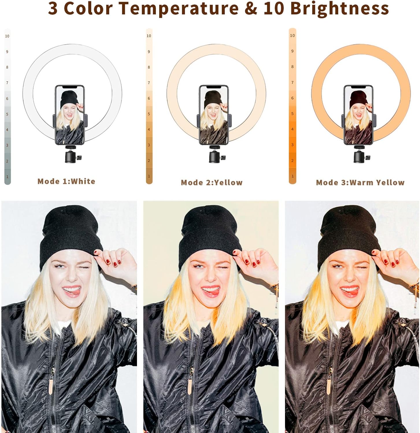 Ring Light 10" with 67" Extended Tripod Stand & Phone Holder for YouTube Video, Camera Led Ring Light for Streaming, Makeup, Selfie Photography Compatible with iPhone Android-3