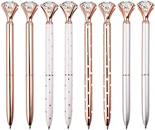 Diamond Pen Rose Gold Pen Crystal Ballpoint Pens Bling Metal Ballpoint Pen Office Supplies Black Ink Includes Extra Pen Refills (8 Pack)