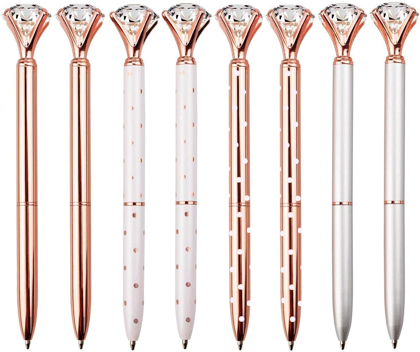 Diamond Pen Rose Gold Pen Crystal Ballpoint Pens Bling Metal Ballpoint Pen Office Supplies Black Ink Includes Extra Pen Refills (8 Pack)-0