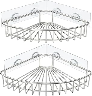 HEETA 2-Pack Corner Shower Caddy, Wall Mounted Shower Storage Basket Shelve Adhesive, Bathroom Shelves Organiser for Shower Toilet Dorm Kitchen, Stainless Steel No Drilling (Silver)