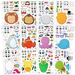 JOYIN 36 PCS Make-a-face Sticker Sheets, Make Your Own Animal Mix and Match Animals Sticker Sheets for Children, Sticker Faces for Kids, Stickers for Party Bags, Kids Party Favor Supplies