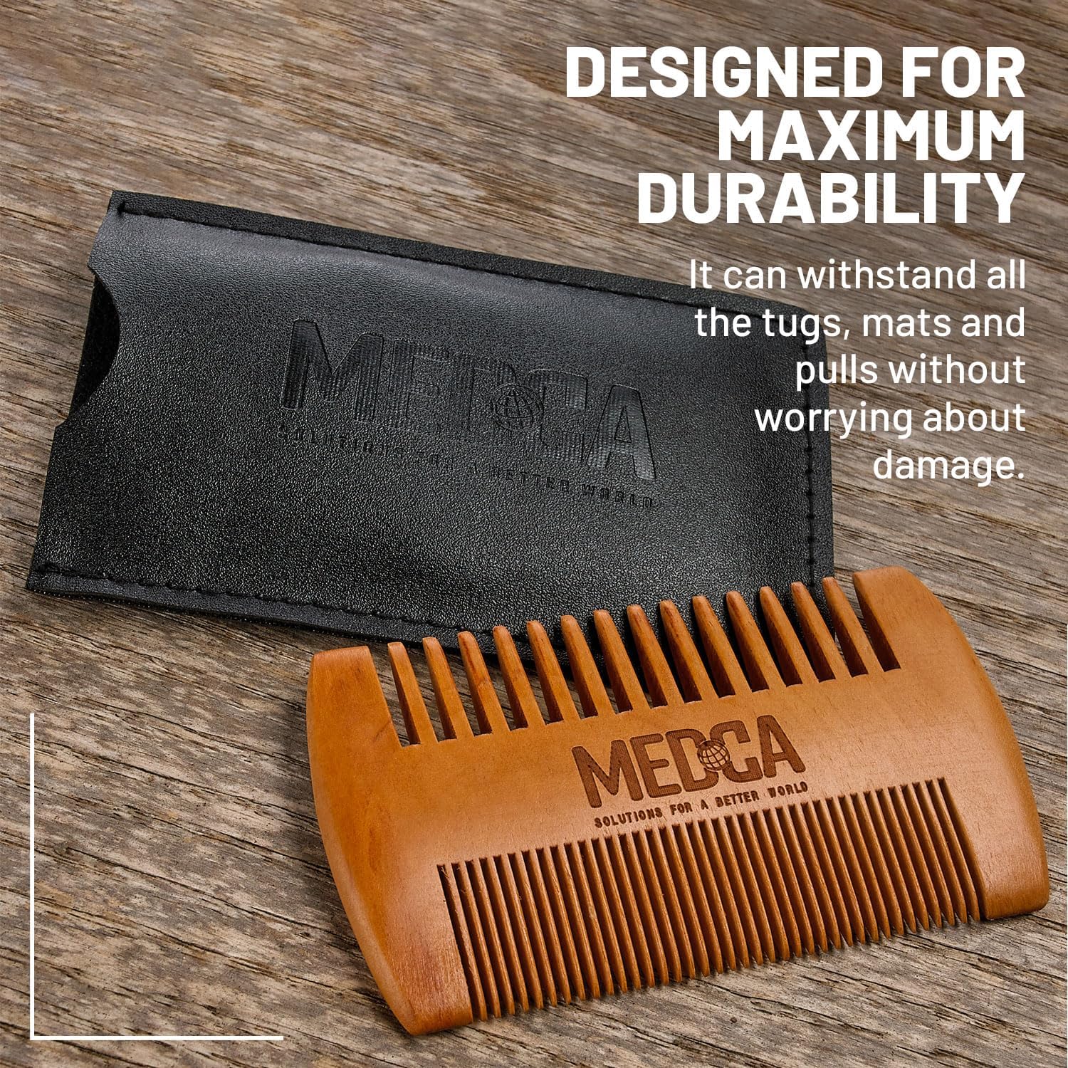 Wooden Beard Comb With Leather Case - Handcrafted Solid Beechwood Beard, Mustache and Head Hair Pocket Combs for Men Dual Action Fine & Coarse Teeth Perfect for Conditioner Oils and Beard Balms-7