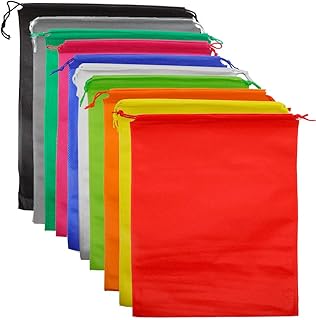 Pack of 10 Travel Shoe Bags, Portable Travel Non-Woven Shoe Packing Organizers Tote Bags w/Drawstring for Men and Women, 39x30cm (Multicolour)