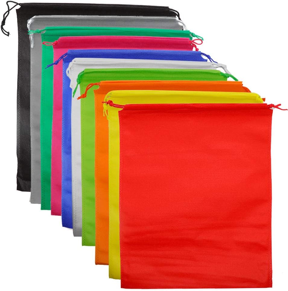 Pack of 10 Travel Shoe Bags, Portable Travel Non-Woven Shoe Packing Organizers Tote Bags w/Drawstring for Men and Women, 39x30cm (Multicolour)-0