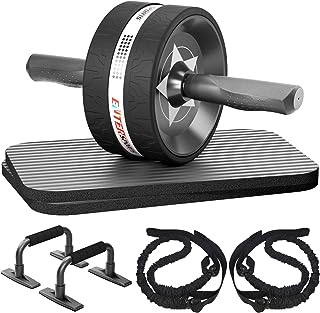 EnterSports Ab Rollers Wheel Kit, Exercise Wheel Core Strength Training Abdominal Roller Set with Push Up Bars, Resistance Bands, Knee Mat Home Gym Fitness Equipment for Abs Workout