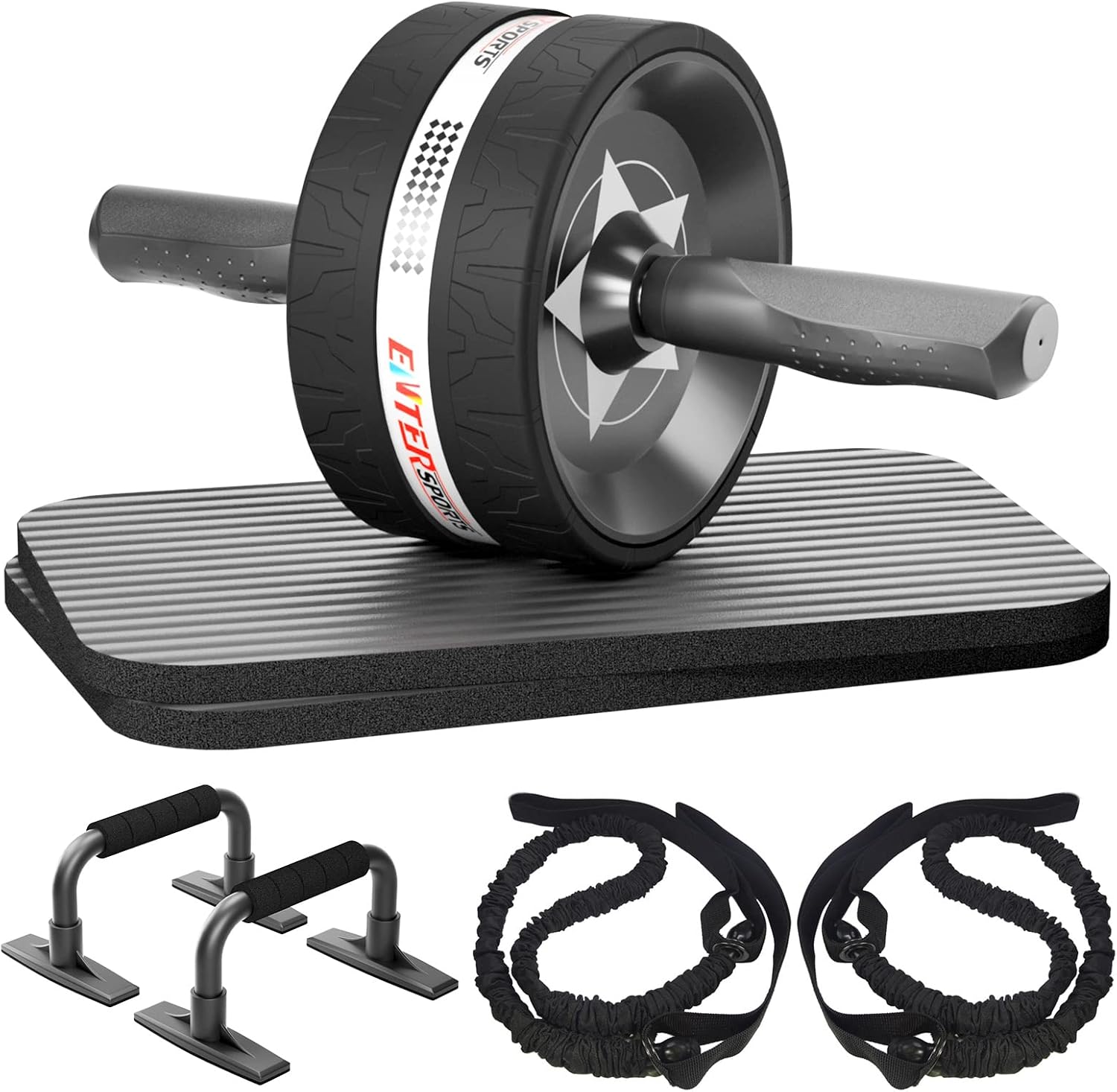 EnterSports Ab Rollers Wheel Kit, Exercise Wheel Core Strength Training Abdominal Roller Set with Push Up Bars, Resistance Bands, Knee Mat Home Gym Fitness Equipment for Abs Workout-0