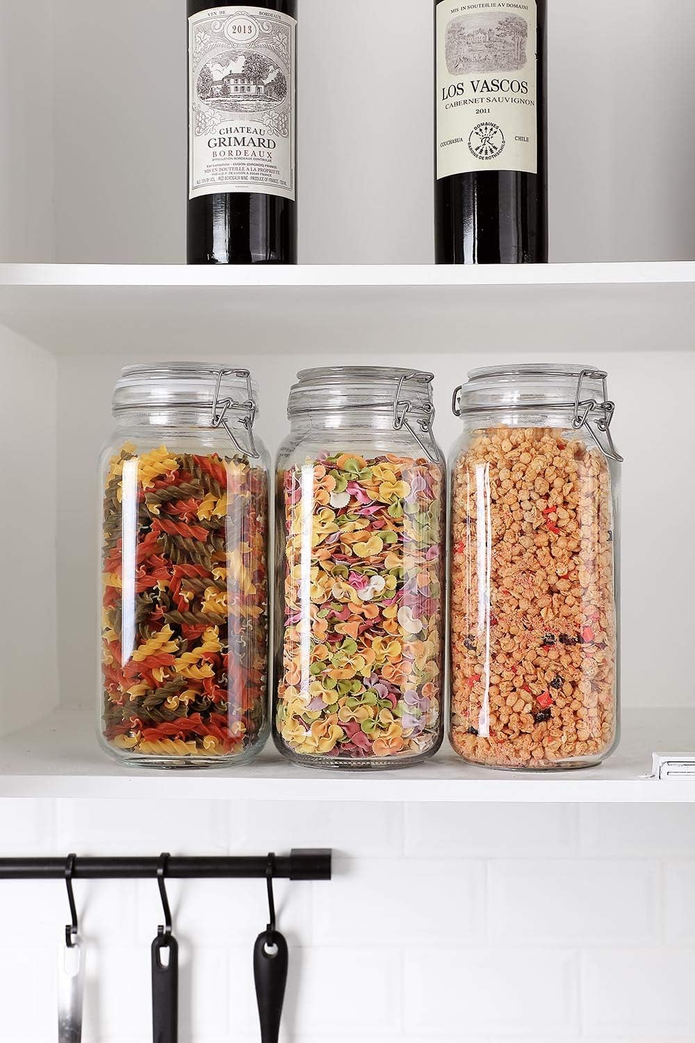 ComSaf Glass Storage Jars with Lids 2300ML Food Canisters Set of 3 - Airtight Clear Preserving Seal Wide Mouth Containers with Wire Clip Fastening for Kitchen Canning Cereal,Pasta,Sugar,Coffee,Spices-2