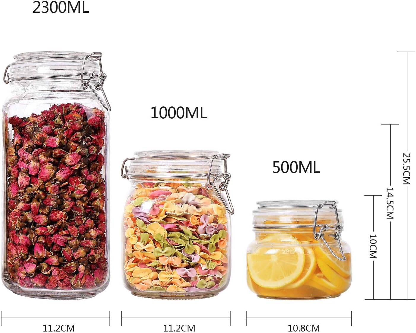 ComSaf Glass Storage Jars with Lids 2300ML Food Canisters Set of 3 - Airtight Clear Preserving Seal Wide Mouth Containers with Wire Clip Fastening for Kitchen Canning Cereal,Pasta,Sugar,Coffee,Spices-4