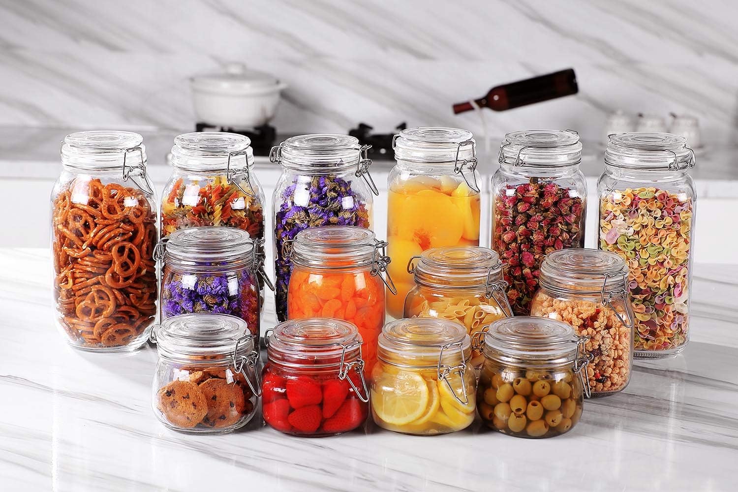 ComSaf Glass Storage Jars with Lids 2300ML Food Canisters Set of 3 - Airtight Clear Preserving Seal Wide Mouth Containers with Wire Clip Fastening for Kitchen Canning Cereal,Pasta,Sugar,Coffee,Spices-7