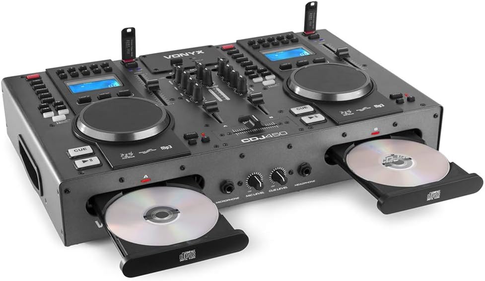 VONYX CDJ450 Dual DJ CD Player Combo with Built-in Mixer, Dual USB Ports, Bluetooth Streaming, and Jog Wheels - Professional Portable CD Mixer System for DJs-0