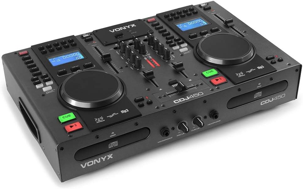 VONYX CDJ450 Dual DJ CD Player Combo with Built-in Mixer, Dual USB Ports, Bluetooth Streaming, and Jog Wheels - Professional Portable CD Mixer System for DJs-1