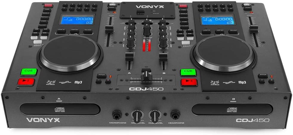 VONYX CDJ450 Dual DJ CD Player Combo with Built-in Mixer, Dual USB Ports, Bluetooth Streaming, and Jog Wheels - Professional Portable CD Mixer System for DJs-2