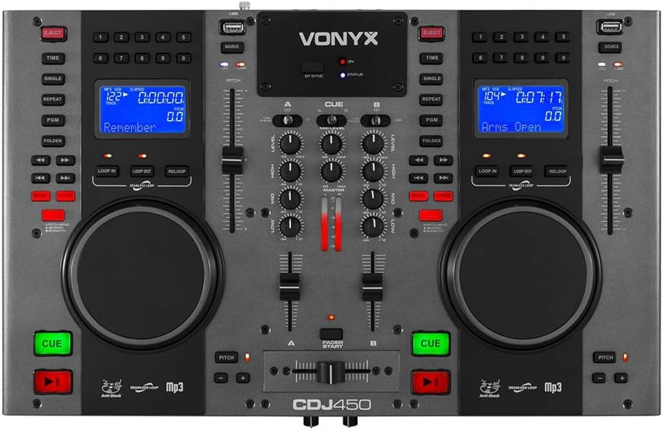 VONYX CDJ450 Dual DJ CD Player Combo with Built-in Mixer, Dual USB Ports, Bluetooth Streaming, and Jog Wheels - Professional Portable CD Mixer System for DJs-6