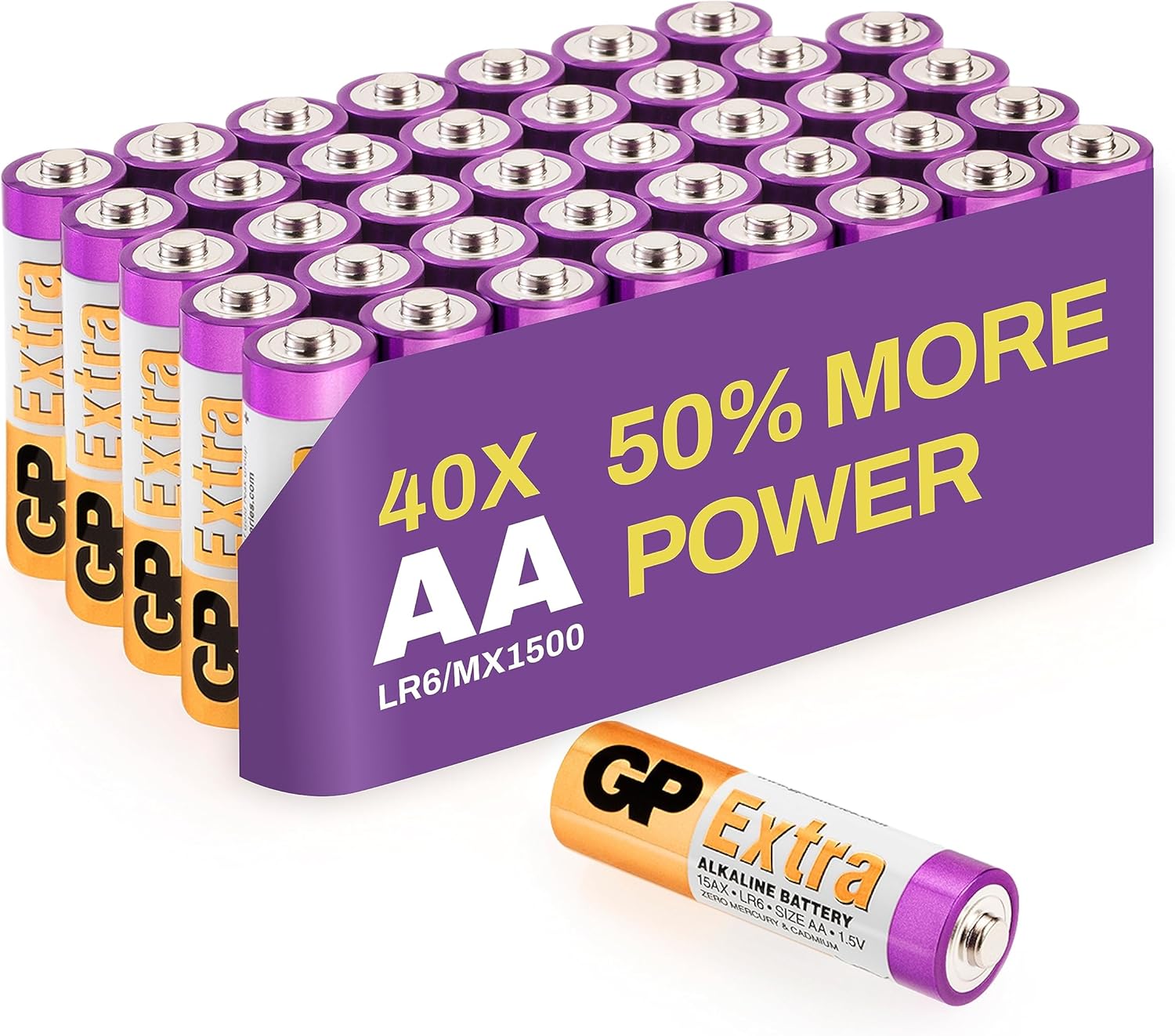 Extra Alkaline Batteries AA Pack, Double A Batteries Long Lasting Power for High-Performance Devices - Ideal for Every Day Use, Anti-Leakage, 10-Year Shelf Life - 40 Pack by GP AA Batteries-0