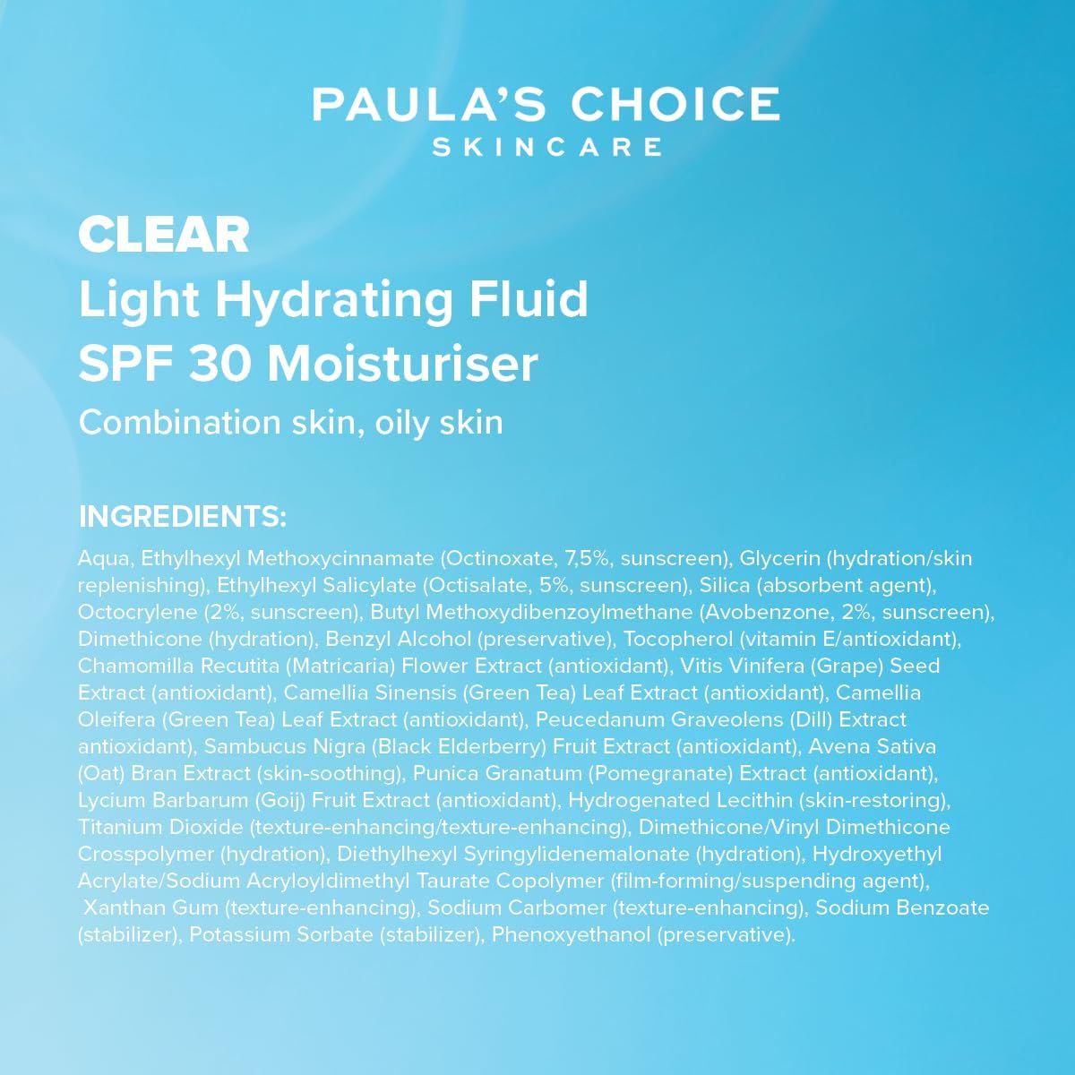 Paula's Choice CLEAR Light Hydrating Fluid SPF 30 - Non Greasy Mattifying Face Moisturiser - Reduces Blackheads & Pores - with Vitamin E - Combination to Oily & Suitable for Acne Prone SKin - 60 ml-5