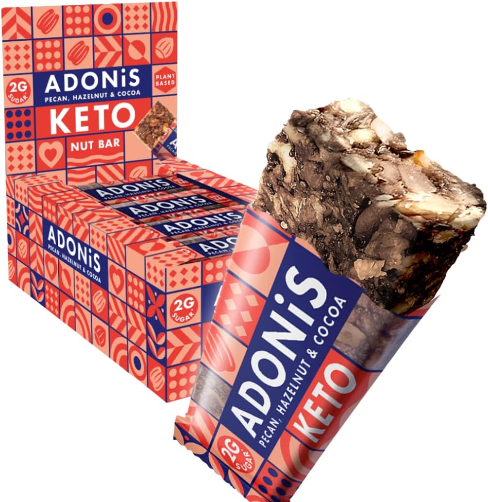 Adonis Pecan, Hazelnut & Cocoa Keto Bars (16x35g) | Vegan/Keto-Friendly | 100% Natural Keto Snacks | Gluten Free/Sugar Free/Palm Oil Free | Low Sugar, Low Calorie & Low Carb | Ideal for a Keto Diet-0