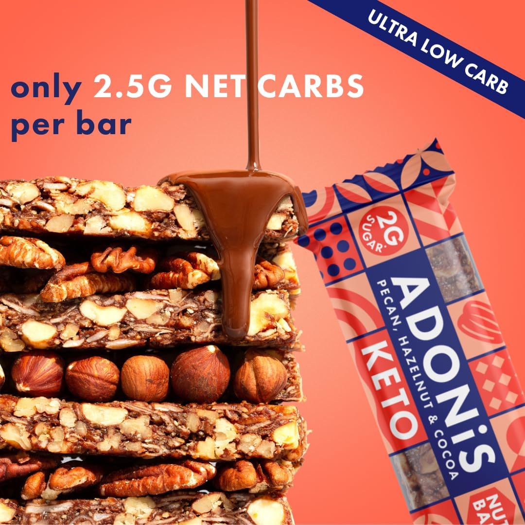 Adonis Pecan, Hazelnut & Cocoa Keto Bars (16x35g) | Vegan/Keto-Friendly | 100% Natural Keto Snacks | Gluten Free/Sugar Free/Palm Oil Free | Low Sugar, Low Calorie & Low Carb | Ideal for a Keto Diet-1