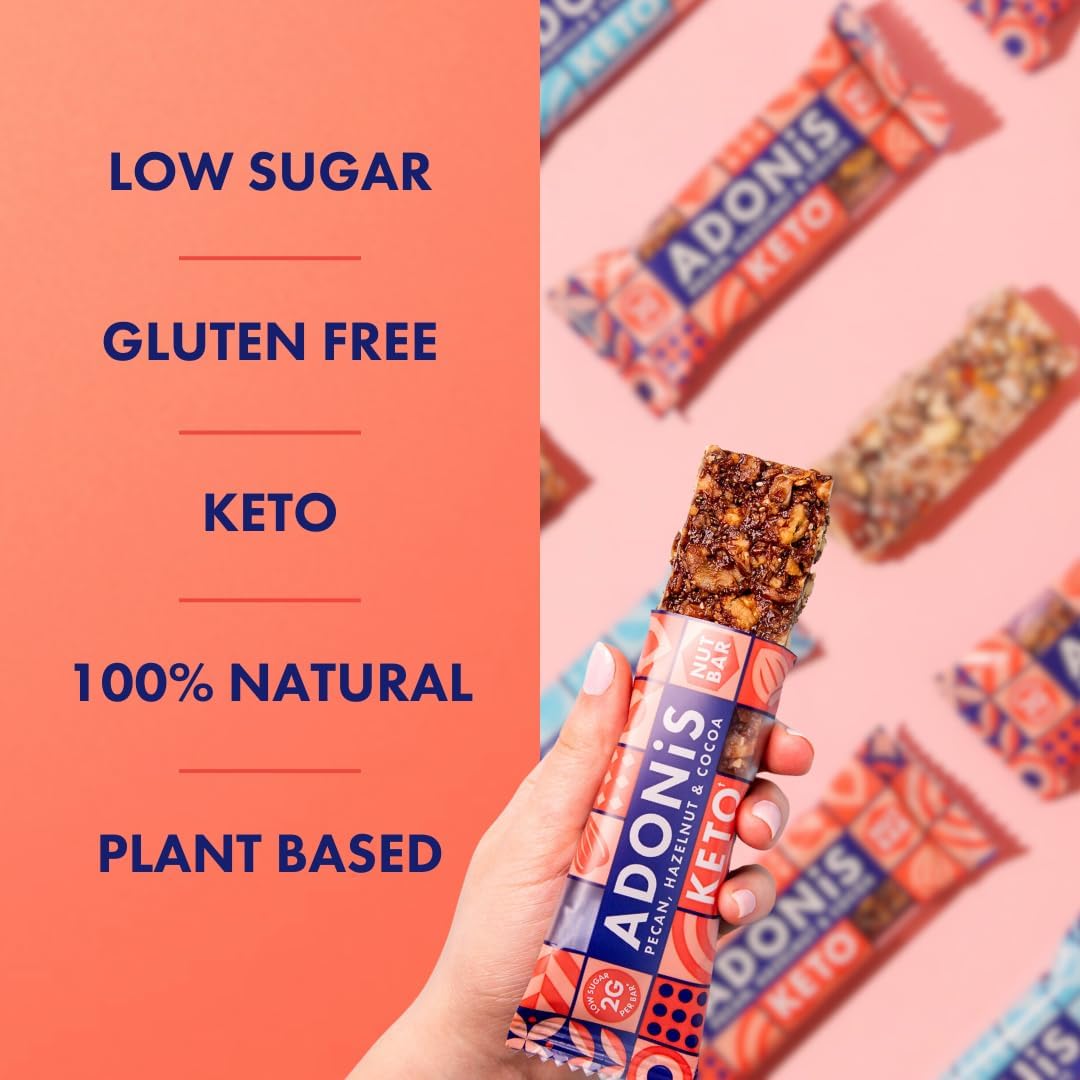 Adonis Pecan, Hazelnut & Cocoa Keto Bars (16x35g) | Vegan/Keto-Friendly | 100% Natural Keto Snacks | Gluten Free/Sugar Free/Palm Oil Free | Low Sugar, Low Calorie & Low Carb | Ideal for a Keto Diet-2