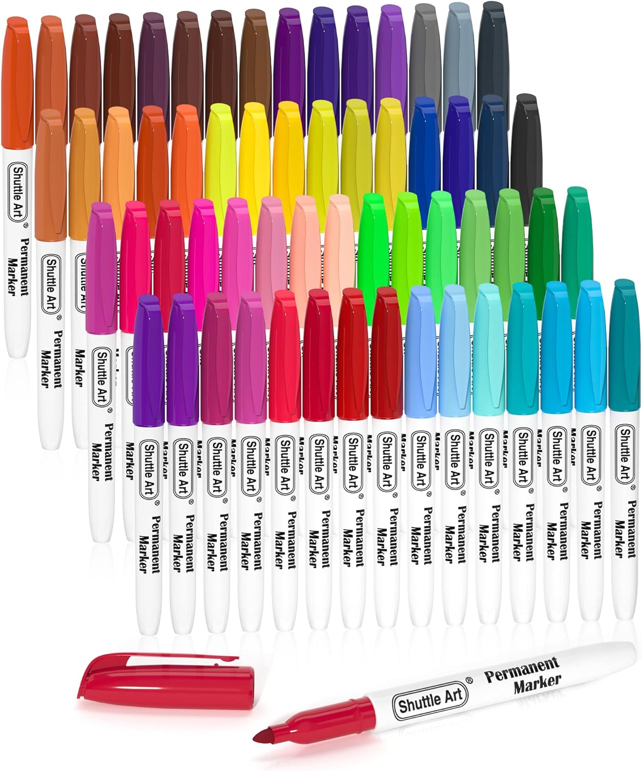 Shuttle Art 60 Colours Permanent Markers, Fine Point Assorted Colours, Works on Plastic, Wood, Stone, Metal and Glass for Doodling, Colouring, Journaling for School Office Home-0