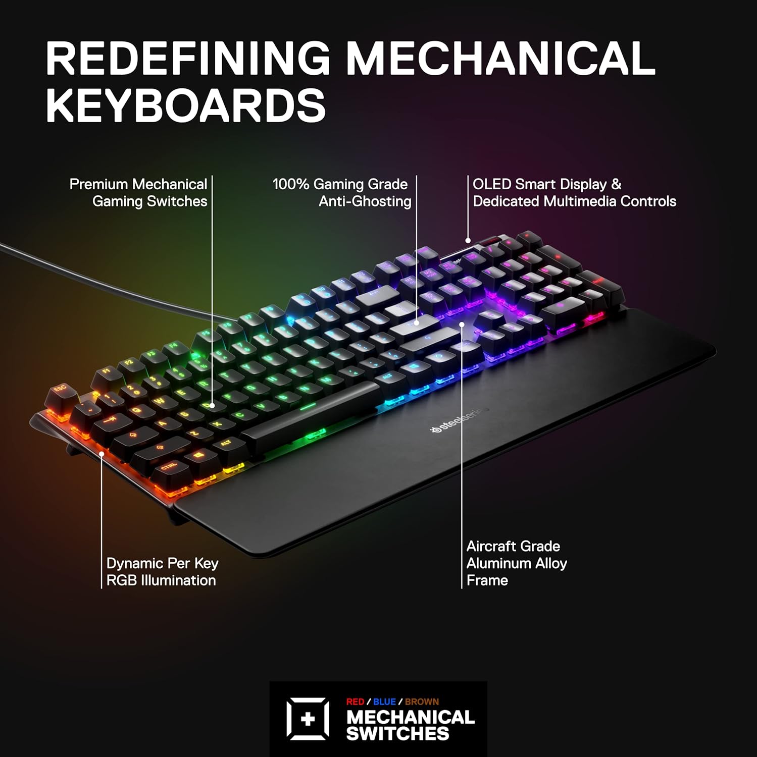 SteelSeries Apex 7 - Mechanical Gaming Keyboard - OLED Display - Red Switches - English (QWERTY) Layout, Standard-1