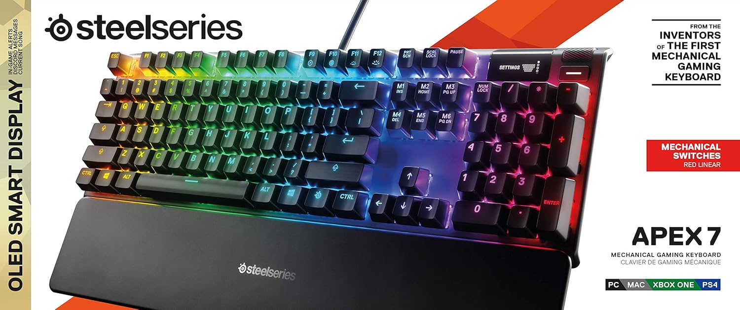 SteelSeries Apex 7 - Mechanical Gaming Keyboard - OLED Display - Red Switches - English (QWERTY) Layout, Standard-11