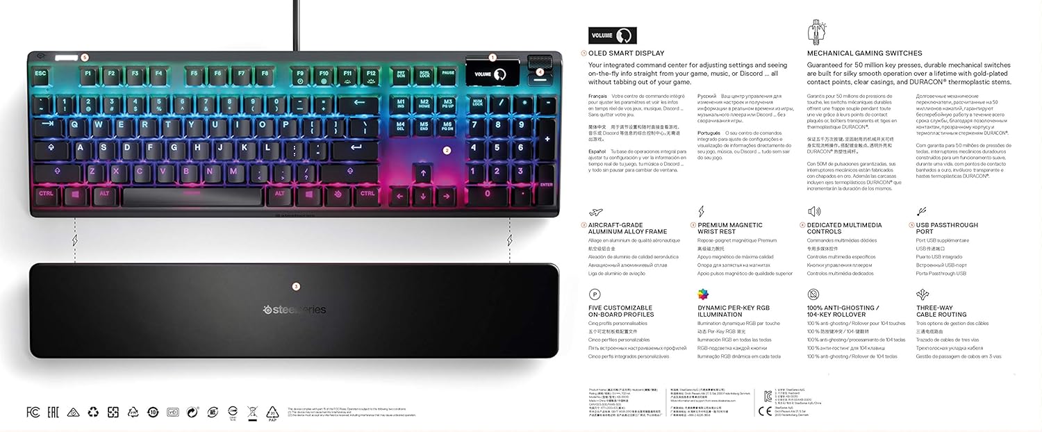 SteelSeries Apex 7 - Mechanical Gaming Keyboard - OLED Display - Red Switches - English (QWERTY) Layout, Standard-12