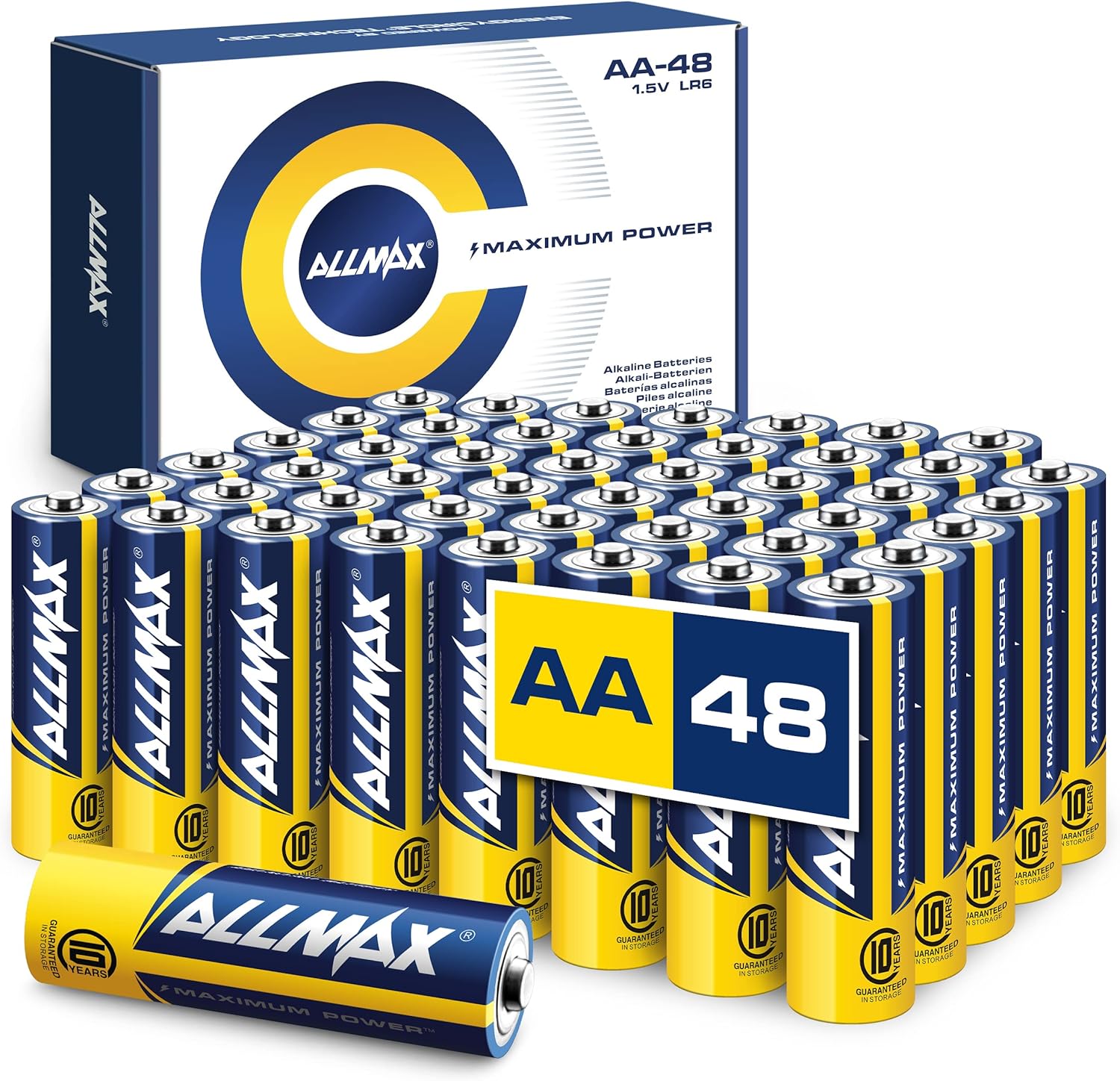 Allmax AA Maximum Power Alkaline Double A Batteries (48 Count) – Ultra Long-Lasting, 10-Year Shelf Life, Leakproof Design, 1.5V-0