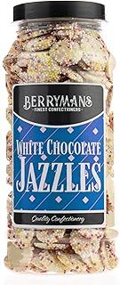 Original Jazzies White Chocolate Jazzies Snowies Jazzles Retro Sweets Gift Jar By Berrymans Sweet Shop - Classic Sweets, Traditional Taste.