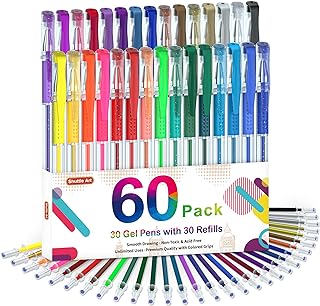 Shuttle Art 60 Pack Gel Pens, 30 Coloured Gel Pen Set Plus 30 Refills, Including Metallic, Pastel, neon, Glitter Pens for Adults Colouring Books, Gel Colouring Pens for Kids Drawing Writing Journaling