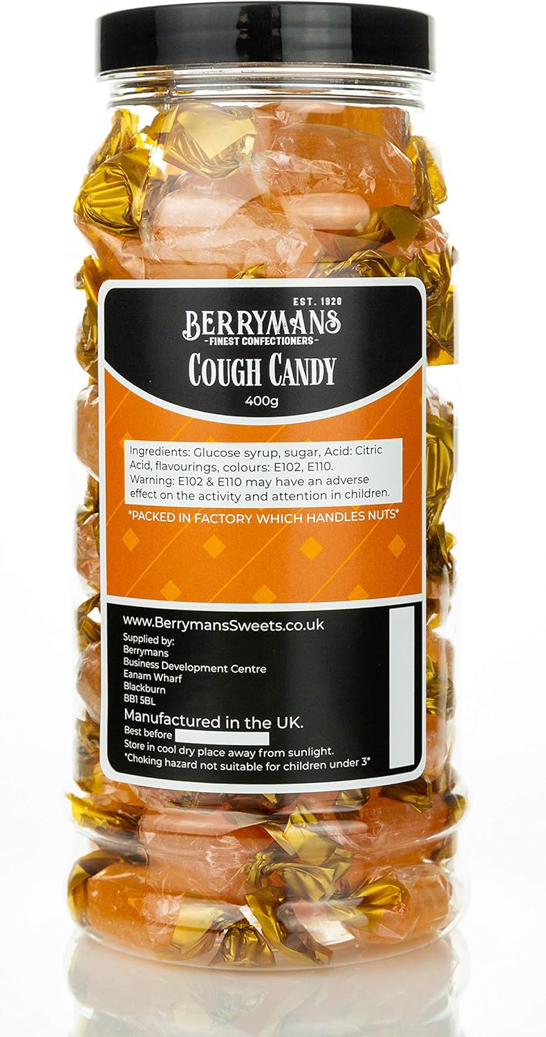 Original Cough Candy Retro Boiled Sweets Gift Jar By Berrymans Sweet Shop - Classic Sweets, Traditional Taste.-1