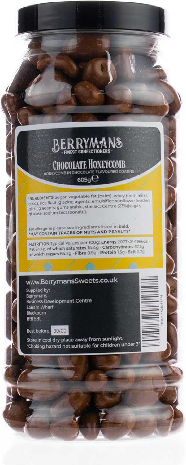 Original Chocolate Honeycomb Retro Sweets Gift Jar by Berrymans Sweet Shop - Classic Sweets, Traditional Taste.-1