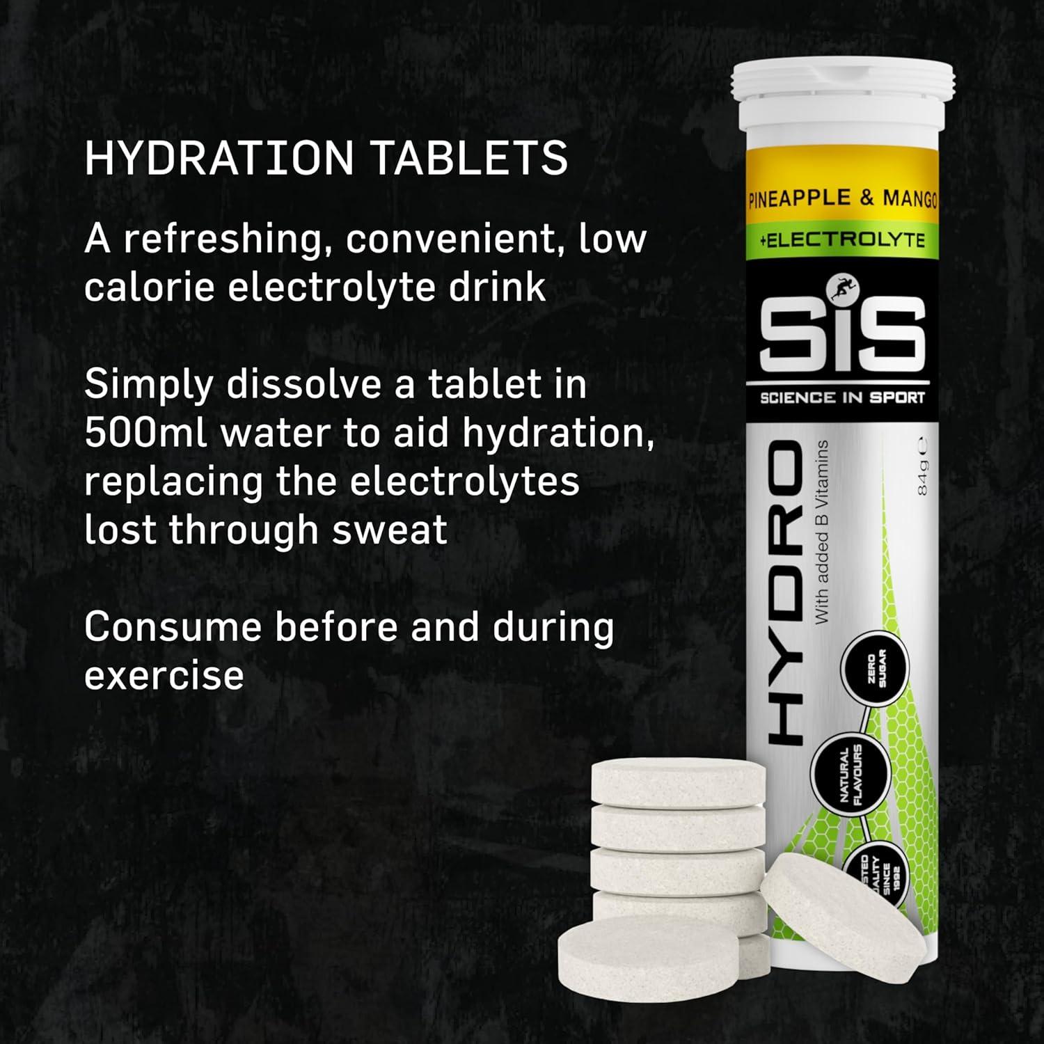 Science In Sport Hydro Hydration Tablets, Gluten-Free, Zero Sugar, Pineapple and Mango Flavour Plus Electrolytes, 20 Effervescent Tablets per Bottle (8 Bottles)-1