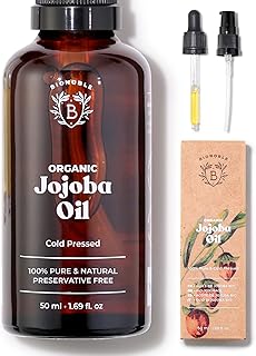 Bionoble Organic Jojoba Oil 50ml - 100% Pure, Natural and Cold Pressed - Face, Body, Hair, Beard, Nails - Vegan and Cruelty Free - Glass Bottle + Pipette + Pump