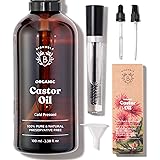 Bionoble Organic Castor Oil 100ml - 100% Pure, Natural, Cold Pressed - Lashes, Eyebrows, Body, Hair, Beard, Nails - Vegan and Cruelty Free - Glass Bottle + Pipette + Pump + Mascara Kit