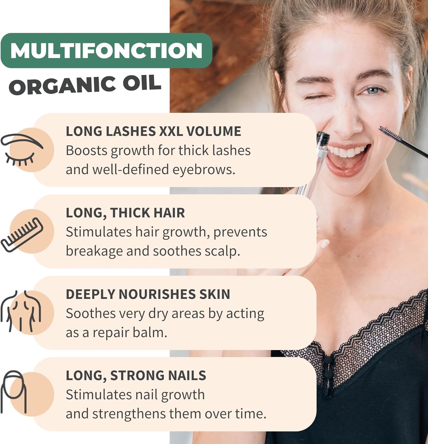 Bionoble Organic Castor Oil 100ml - 100% Pure, Natural, Cold Pressed - Lashes, Eyebrows, Body, Hair, Beard, Nails - Vegan and Cruelty Free - Glass Bottle + Pipette + Pump + Mascara Kit-2